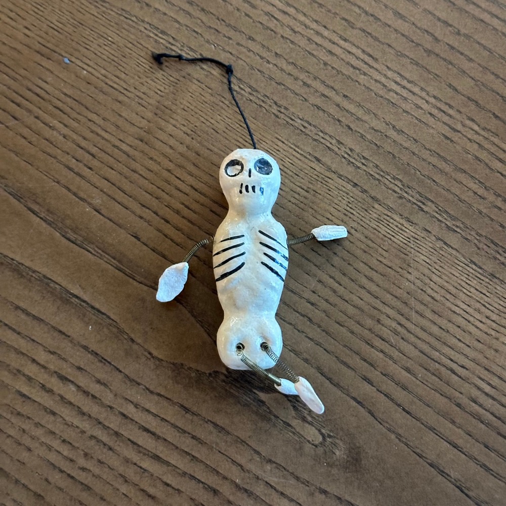 Antique 4.5" German Skeleton Spring Toy Ornament Halloween Spooky Decor